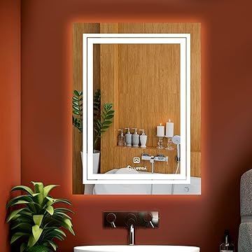 LUPPRA Glass Rectangular 18x24 Inch Wall-Mounted LED Mirror with Smart Sensor and 3-Color Light (Warm, White, Natural) | Mirror Light, Wash Basin Wall and Fancy Washbasin Mirror,Smart LED Des